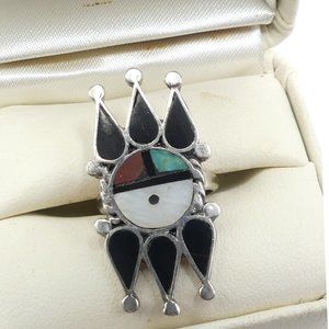 Unique vintage Zuni sterling silver & turquoise/on